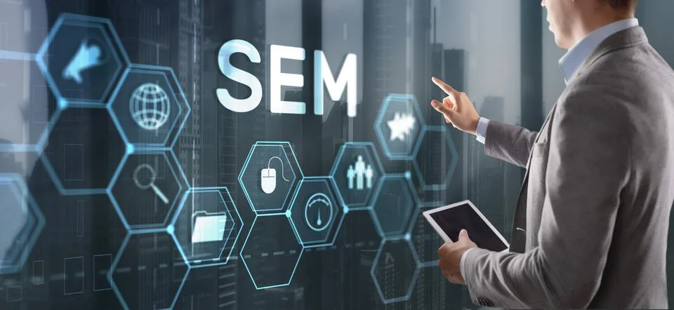 SEM Search Engine Optimization Marketing Ranking Traffic Website Technology Foto stock