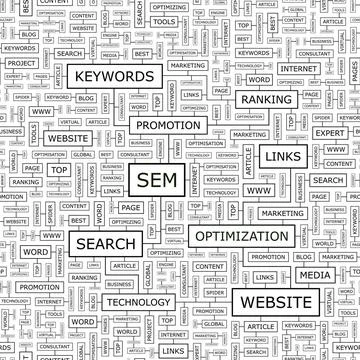 SEM SEM. Seamless pattern. Word cloud illustration. Copyright: xZoonar.com... Foto stock