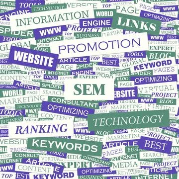 SEM SEM. Word cloud illustration. Tag cloud concept collage. Copyright: xZ... Foto stock