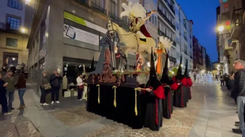 Semana Santa Float with Angel Figure Moving Through Bilbao Streets Stock Footage 332154151