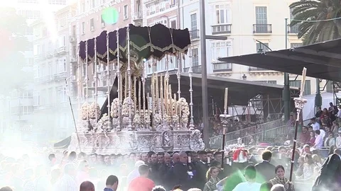 SEMANA SANTA MALAGA SPAIN EASTER RELIGIOUS PARADE PROCESIONES Stock Footage 107447524
