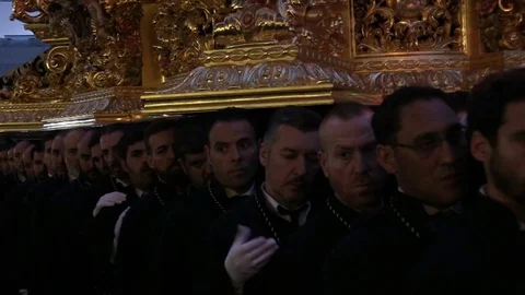 SEMANA SANTA MALAGA SPAIN EASTER RELIGIOUS PARADE VIRGIN MARY Stock Footage 107447679