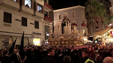 SEMANA SANTA MALAGA SPAIN EASTER RELIGIOUS PARADE VIRGIN MARY Stock Footage 107447784