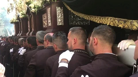 SEMANA SANTA MALAGA SPAIN EASTER RELIGIOUS PARADE VIRGIN MARY Stock Footage 107447854