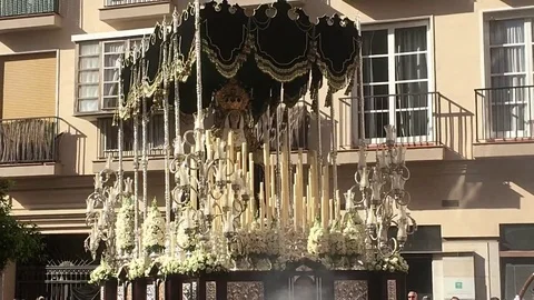 SEMANA SANTA MALAGA SPAIN EASTER RELIGIOUS PARADE VIRGIN MARY Stock Footage 107447906