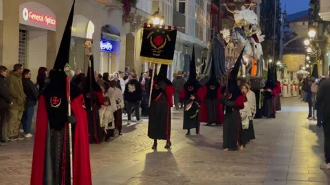 Semana Santa Procession with Religious Float in Bilbao Old Town Stock Footage 332154152