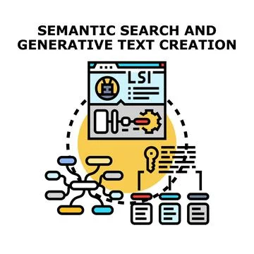Semantic search and generative text creation process concept Stock Illustration