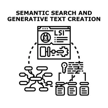 Semantic search and generative text creation process concept Stock Illustration
