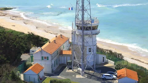 Semaphore des Baleines seen from the Phare des Baleines lighthouse in France Stock Footage 247396741