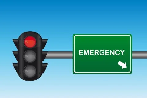 Semaphore with emergency text over green sign. vector illustration Stock-Illustration