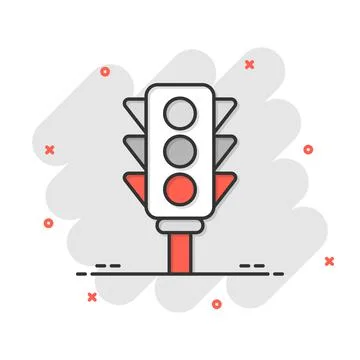 Semaphore icon in comic style. Traffic light cartoon vector illustration on w Stock Illustration