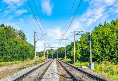 Semaphore on railroad Stock Photos