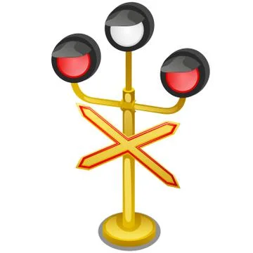 Semaphore traffic-light with sign warning Single-track road isolated on white Stock Illustration