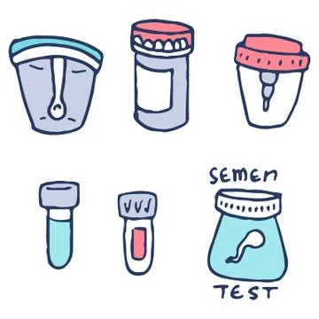 Semen flask and test jars sticker set on white isolated backdrop for social b Stock Illustration