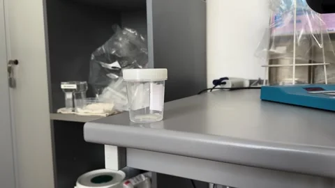 Semen Sample Cup in Laboratory – Clinical Testing Environment Stock Footage 334712633