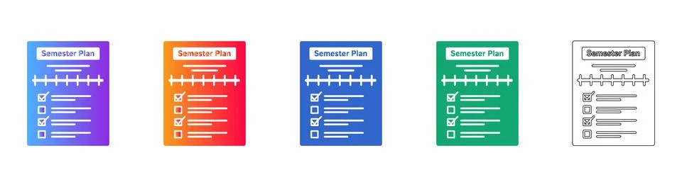Semester Study Plan and Timeline Icon Set Stock Illustration