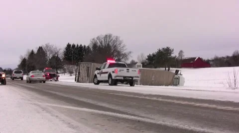 Semi Accident in Winter Stock Footage 1159790