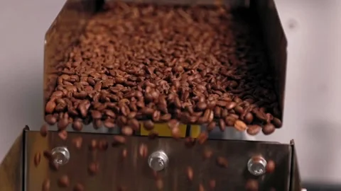 Semi automatic coffee beans dosing machine - slow motion close up Stockbeeldmateriaal 202259877