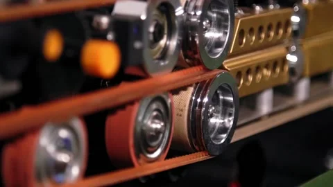 Semi automatic package sealing conveyor - close up Stock Footage 202259876