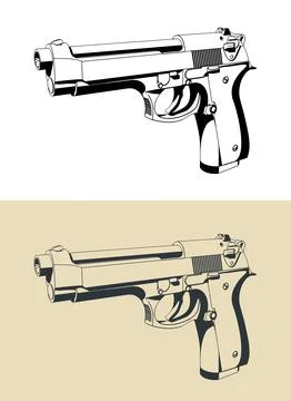Semi-automatic pistol illustrations Illustrazione stock