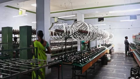 SEMI-AUTOMATIC SILK REELING MACHINE PRODUCTION VIDEO in india Stock Footage 340491982