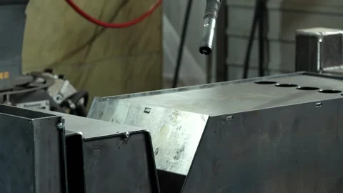 Semi-automatic welding robot carries out welding work Stock Footage 246618238