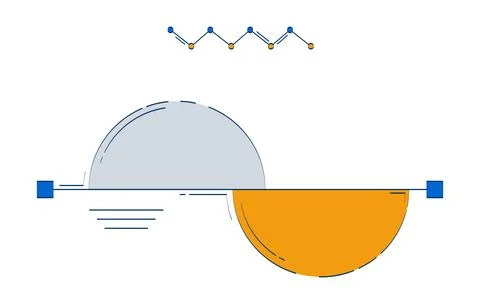 Semi-circle graph with line chart 2D doodle object Illustrazione stock