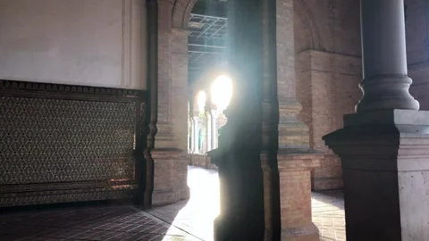 Semi-Circular Building Interior: Plaza de Espana, Seville, Spain Stock Footage 252604259