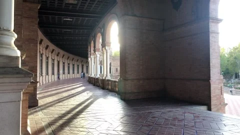 Semi-Circular Building Interior: Sunlit Plaza de Espana, Seville Stock-Footage 252604233
