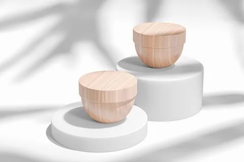 Semi-circular cream jar mockup, wooden bowl shape skincare Container Иллюстрация
