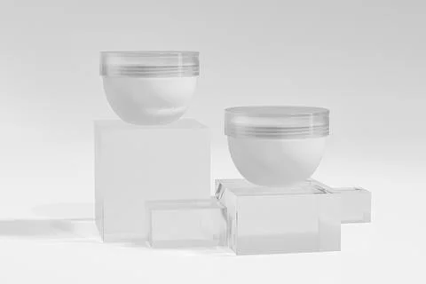 Semi-circular cream jar with translucent lid mockup, skincare container Stock Illustration