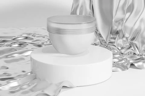 Semi-circular cream jar with translucent lid mockup, skincare container Stock Illustration