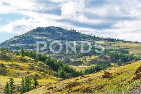 Semi-desert with mountain ranges. Altai Republic, South Siberia, Russia Stock Photos