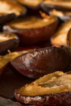 Semi-Dried plums - selective close-up focus Stock Photos