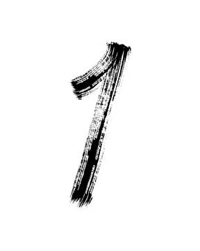 Semi-dry flat brush hand-drawn number isolated on white background. Stock Illustration