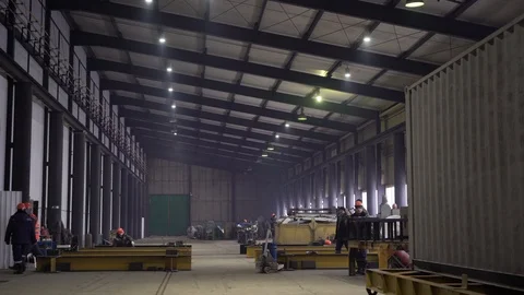 Semi-empty workshop at the factory. 4K Stock Footage 104656749