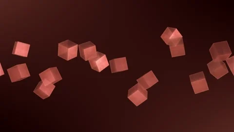 Semi-opaque coral cubes glide and rotate across a dark red space with edge Stock Footage 345550766