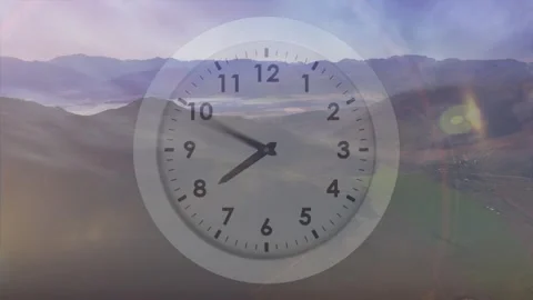 Semi-transparent analog clock starting as moon shifts, hands sweeping to show Stock Footage 328365802