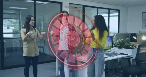 Semi-transparent interface appearing in open office team gesturing numbers Video stock 315509118