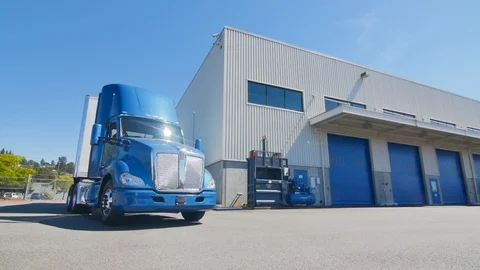 Semi Truck Arriving at Warehouse Stock Footage