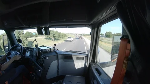 Semi Truck Interior Highway Driving Stock Footage