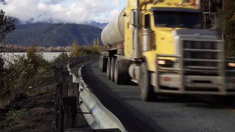 Semi Truck Passing Fast And Close Stock Footage