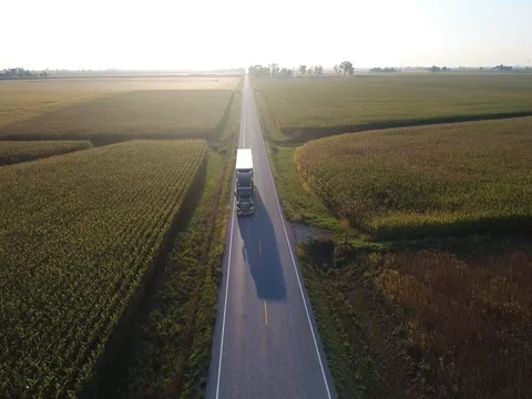 Semi Truck rural road Aerial Video Stock Footage
