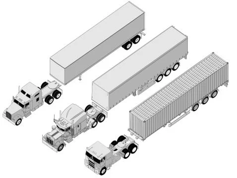 Semi-truck set Stock Illustration