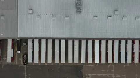 Semi Trucks Parked at Distribution Center Loading Docks Stock Footage 342790601