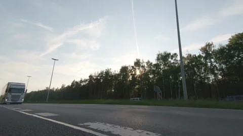 Semi trucks van cargo and parcel delivery driving on a highway Stock Footage 132667909