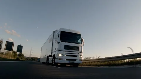 Semi trucks van cargo and parcel delivery driving on a highway. White Van delive Stock Footage 227622828