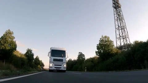 Semi trucks van cargo and parcel delivery driving on a highway. White Van delive Stock Footage 227622831