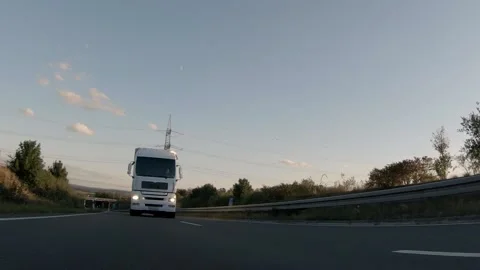 Semi trucks van cargo and parcel delivery driving on a highway. White Van delive Stock Footage 227622902