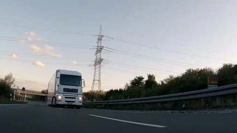 Semi trucks van cargo and parcel delivery driving on a highway. White Van delive Stock Footage 228680337